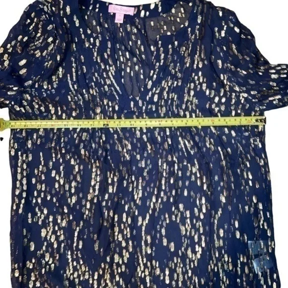 Lilly Pulitzer gold and blue silk blend sheer blouse